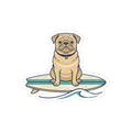 Pug on Surfboard Sticker