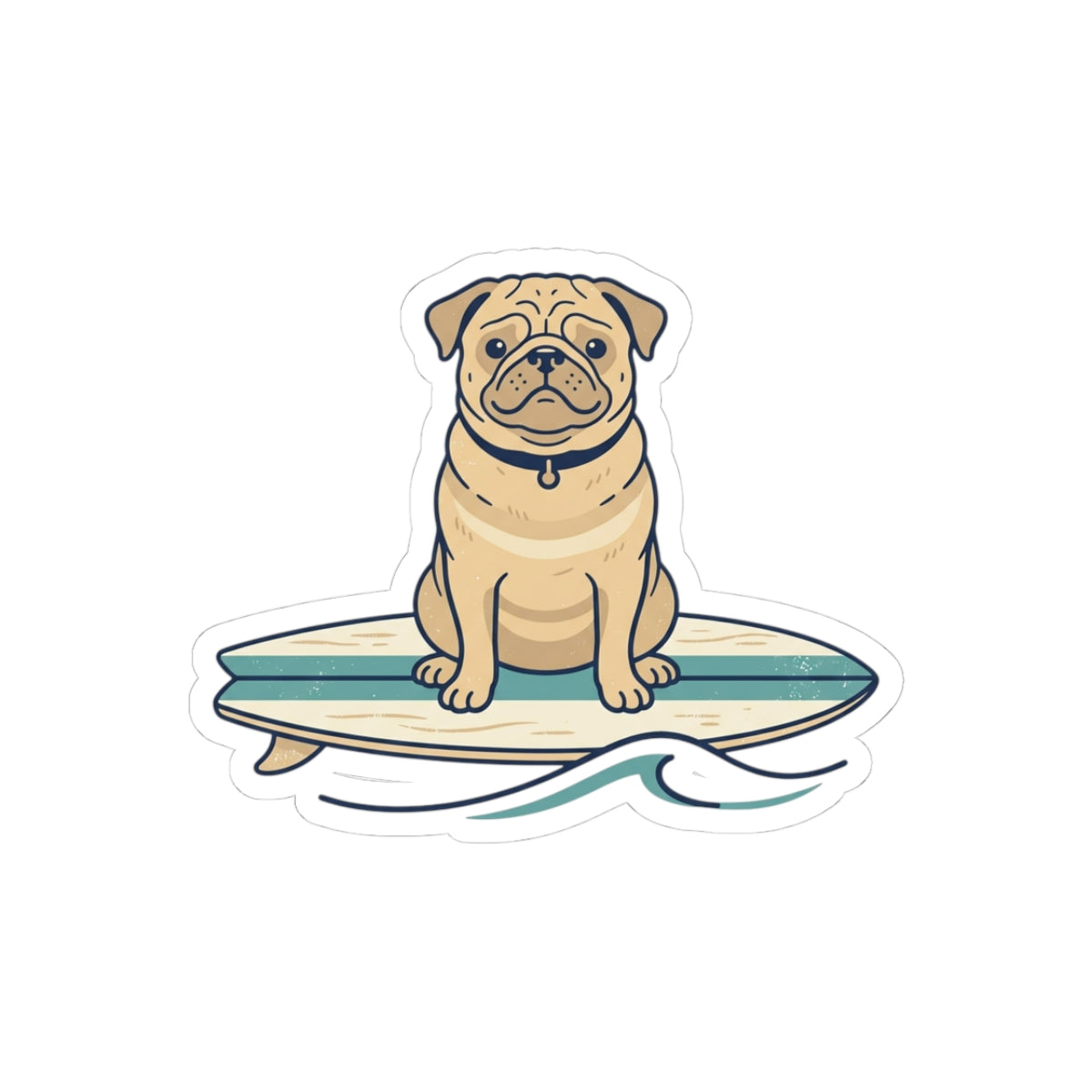 Pug on Surfboard Sticker